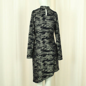 Second Hand FIND Midikleid Gr. S schwarz gold gemustert Glitzer Kleid (*)