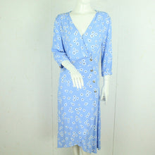 Laden Sie das Bild in den Galerie-Viewer, Second Hand Midikleid Gr. M blau weiß schwarz geblümt (*)