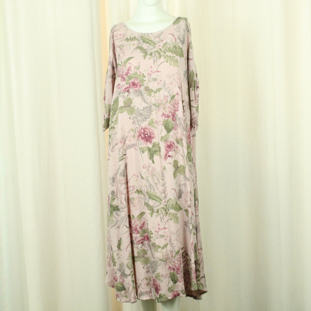 Second Hand DRYN Midikleid Gr. L rosa mehrfarbig geblümt (*)