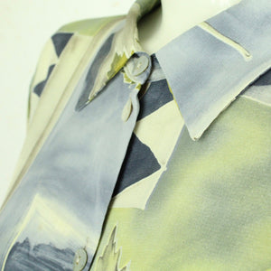 Vintage Bluse Gr. M blaugrau grün mehrfarbig Ahorn