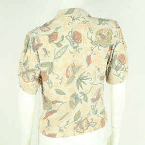 Vintage Bluse Gr. M beige mehrfarbig geblümt kurzarm