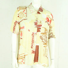 Laden Sie das Bild in den Galerie-Viewer, Vintage Bluse Gr. L beige mehrfarbig gemustert kurzarm