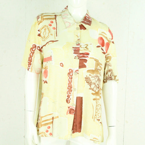Vintage Bluse Gr. L beige mehrfarbig gemustert kurzarm