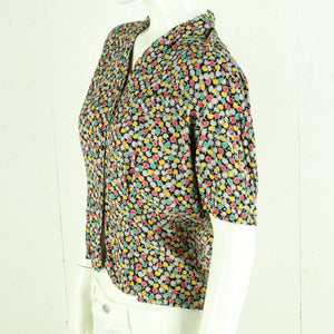 Vintage Bluse Gr. S schwarz mehrfarbig gemustert kurzarm