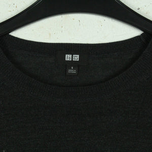 Second Hand UNIQLO Wollpullover Gr. S grau meliert schwarz gestreift Wolle Pullover Strick (*)