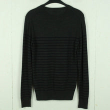 Laden Sie das Bild in den Galerie-Viewer, Second Hand UNIQLO Wollpullover Gr. S grau meliert schwarz gestreift Wolle Pullover Strick (*)