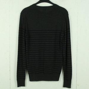 Second Hand UNIQLO Wollpullover Gr. S grau meliert schwarz gestreift Wolle Pullover Strick (*)