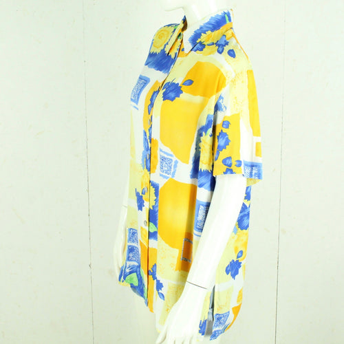 Vintage Bluse Gr. L gelb blau gemustert kurzarm