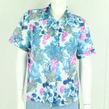 Laden Sie das Bild in den Galerie-Viewer, Vintage Bluse Gr. M weiß pink blau geblümt kurzarm