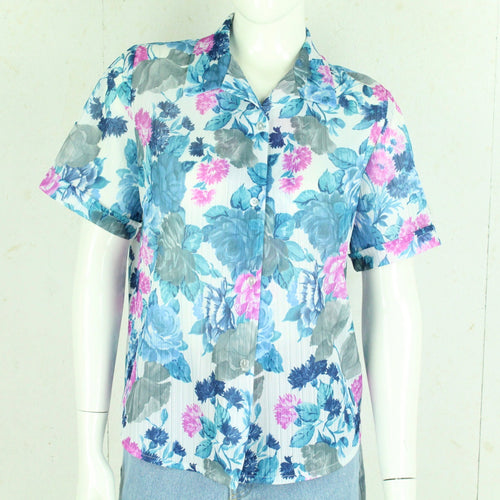 Vintage Bluse Gr. M weiß pink blau geblümt kurzarm