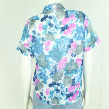 Laden Sie das Bild in den Galerie-Viewer, Vintage Bluse Gr. M weiß pink blau geblümt kurzarm
