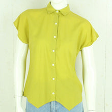 Laden Sie das Bild in den Galerie-Viewer, Vintage Bluse Gr. S gelb mit Print kurzarm