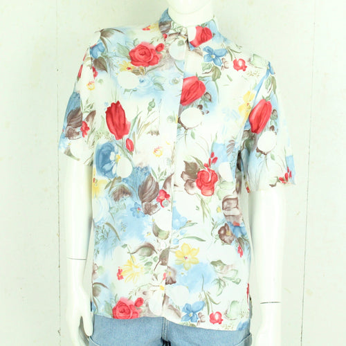 Vintage Bluse Gr. S weiß mehrfarbig geblümt kurzarm
