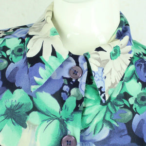 Vintage Bluse Gr. M blau weiß grün geblümt kurzarm