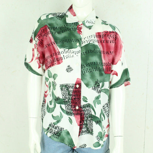 Vintage Bluse Gr. M weiß bunt Crazy Pattern mit Print