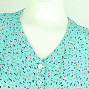 Vintage Bluse Gr. M türkis mehrfarbig geblümt
