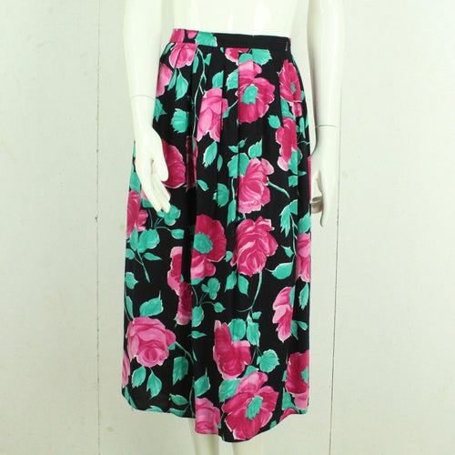 Vintage Maxirock Gr. XS schwarz mehrfarbig geblümt High Waist Rock