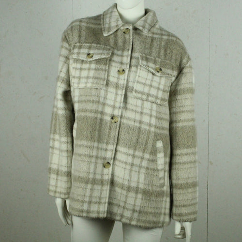 Second Hand NA-KD Hemdjacke Gr. 38 beige weiß kariert Jacke (*)