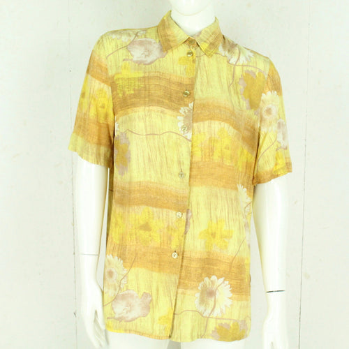 Vintage Bluse Gr. M gelb beige gemustert kurzarm