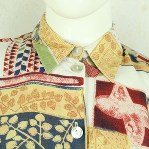 Vintage Bluse Gr. M weiß mehrfarbig gemustert kurzarm