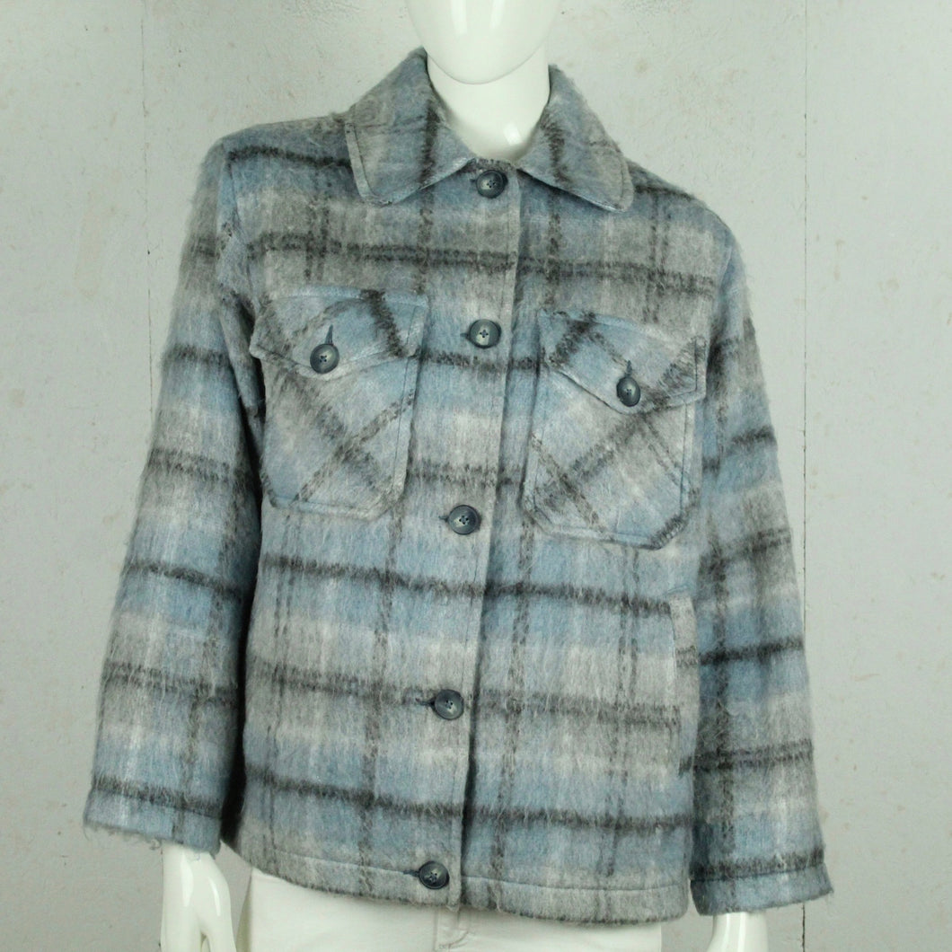 Second Hand TOPSHOP Hemdjacke mit Wolle Gr. 36/38 grau blau kariert Jacke (*)