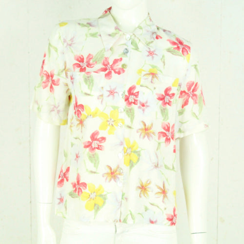 Vintage Bluse Gr. S weiß mehrfarbig geblümt kurzarm