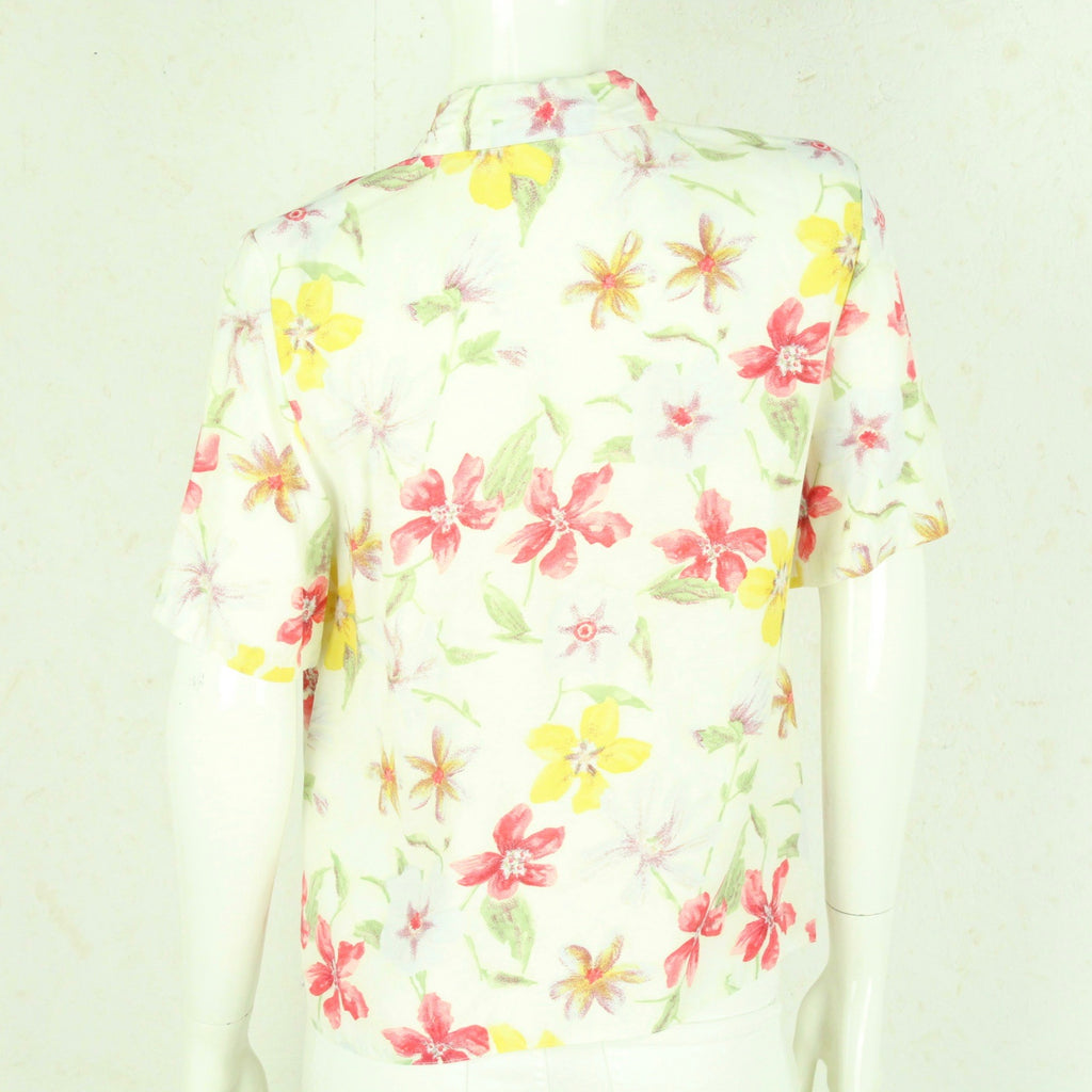 Vintage Bluse Gr. S weiß mehrfarbig geblümt kurzarm