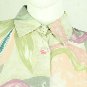 Vintage Bluse Gr. XL beige mehrfarbig gemustert kurzarm pastell