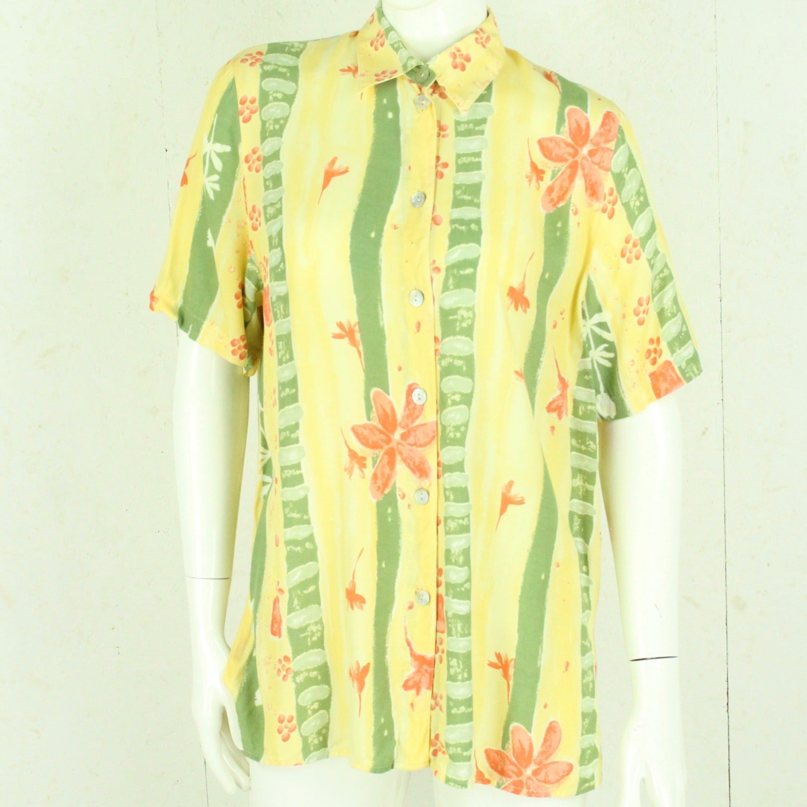 Vintage Bluse Gr. M gelb mehrfarbig gemustert kurzarm