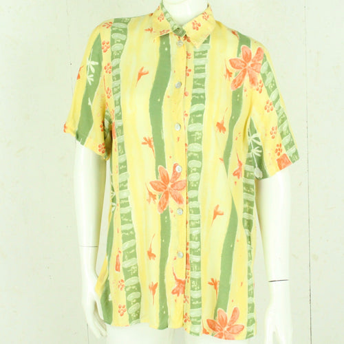 Vintage Bluse Gr. M gelb mehrfarbig gemustert kurzarm