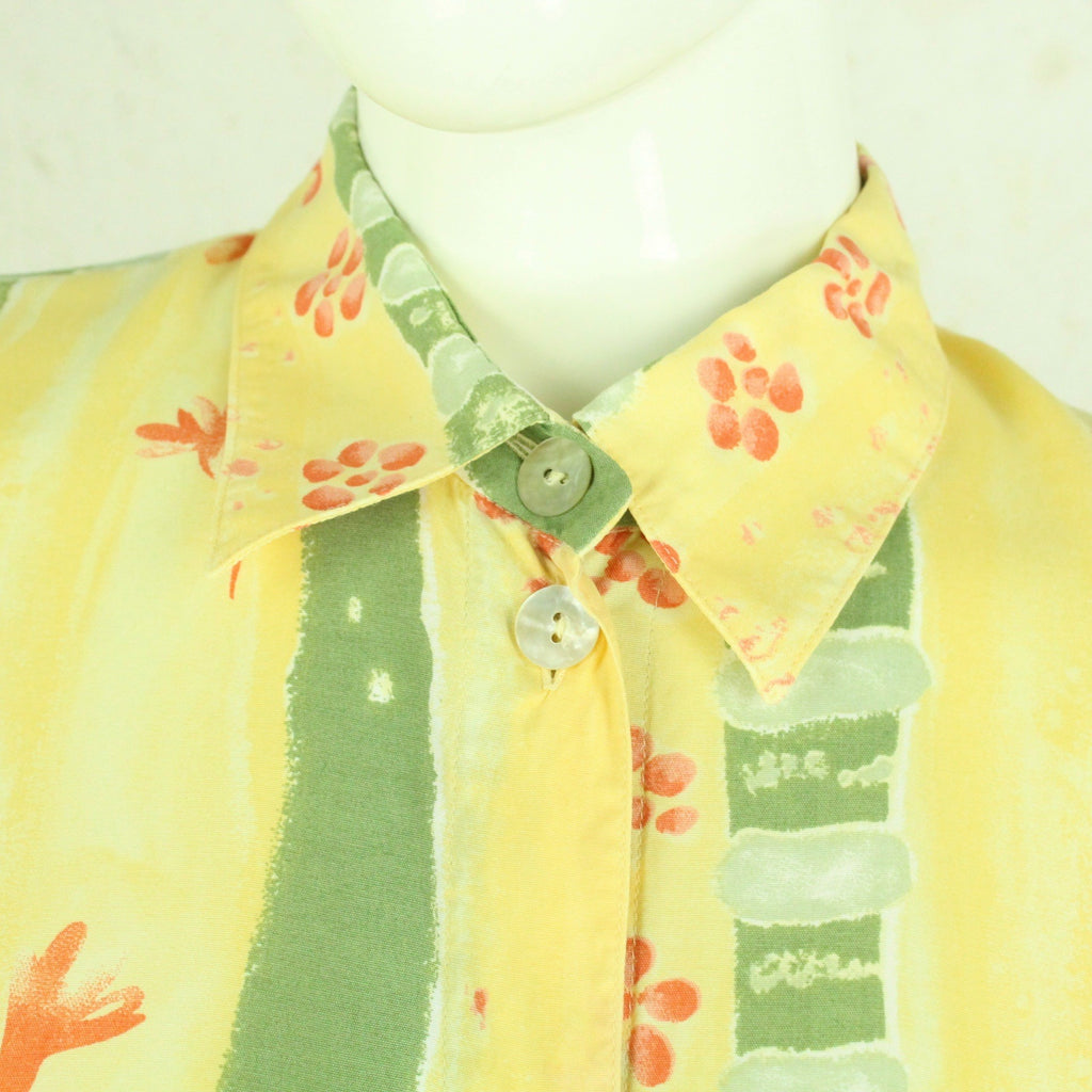 Vintage Bluse Gr. M gelb mehrfarbig gemustert kurzarm
