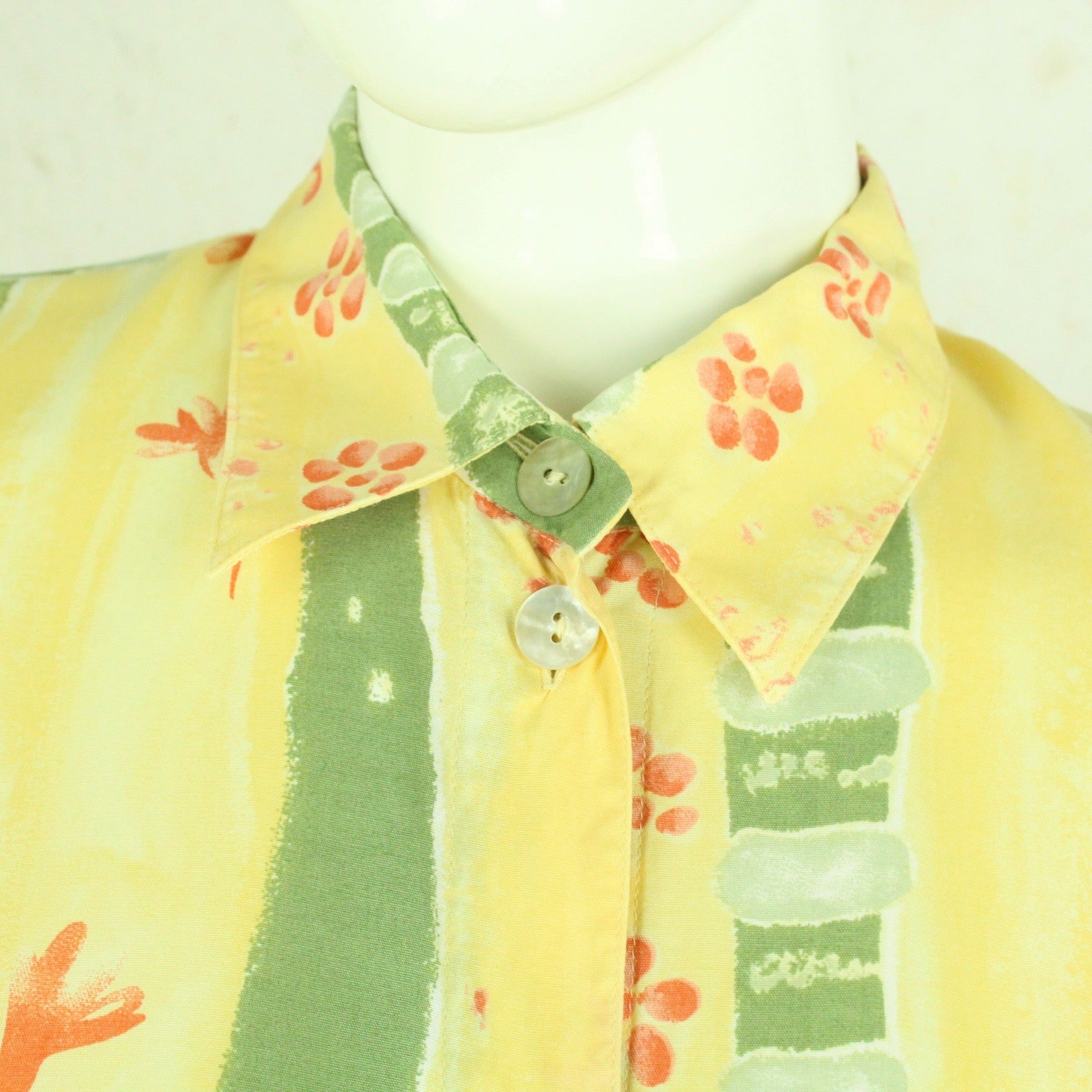 Vintage Bluse Gr. M gelb mehrfarbig gemustert kurzarm