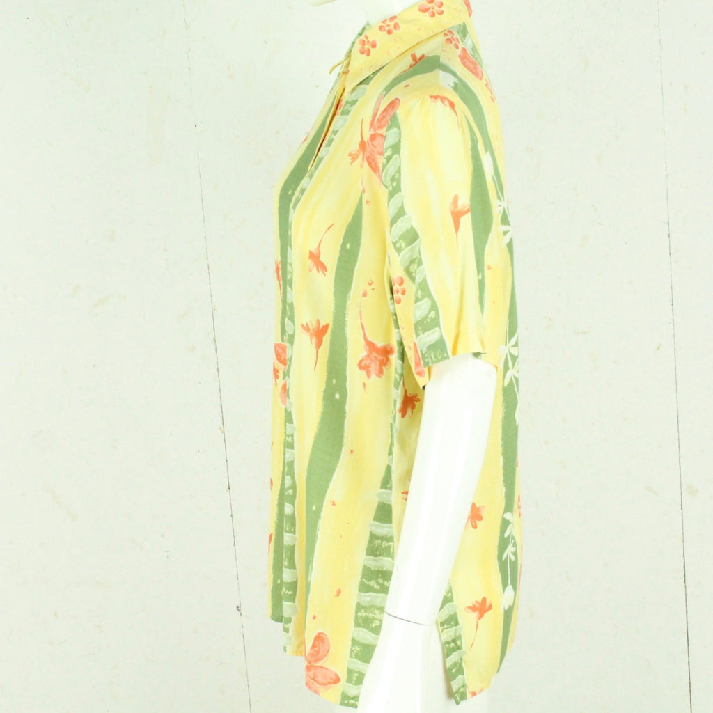Vintage Bluse Gr. M gelb mehrfarbig gemustert kurzarm