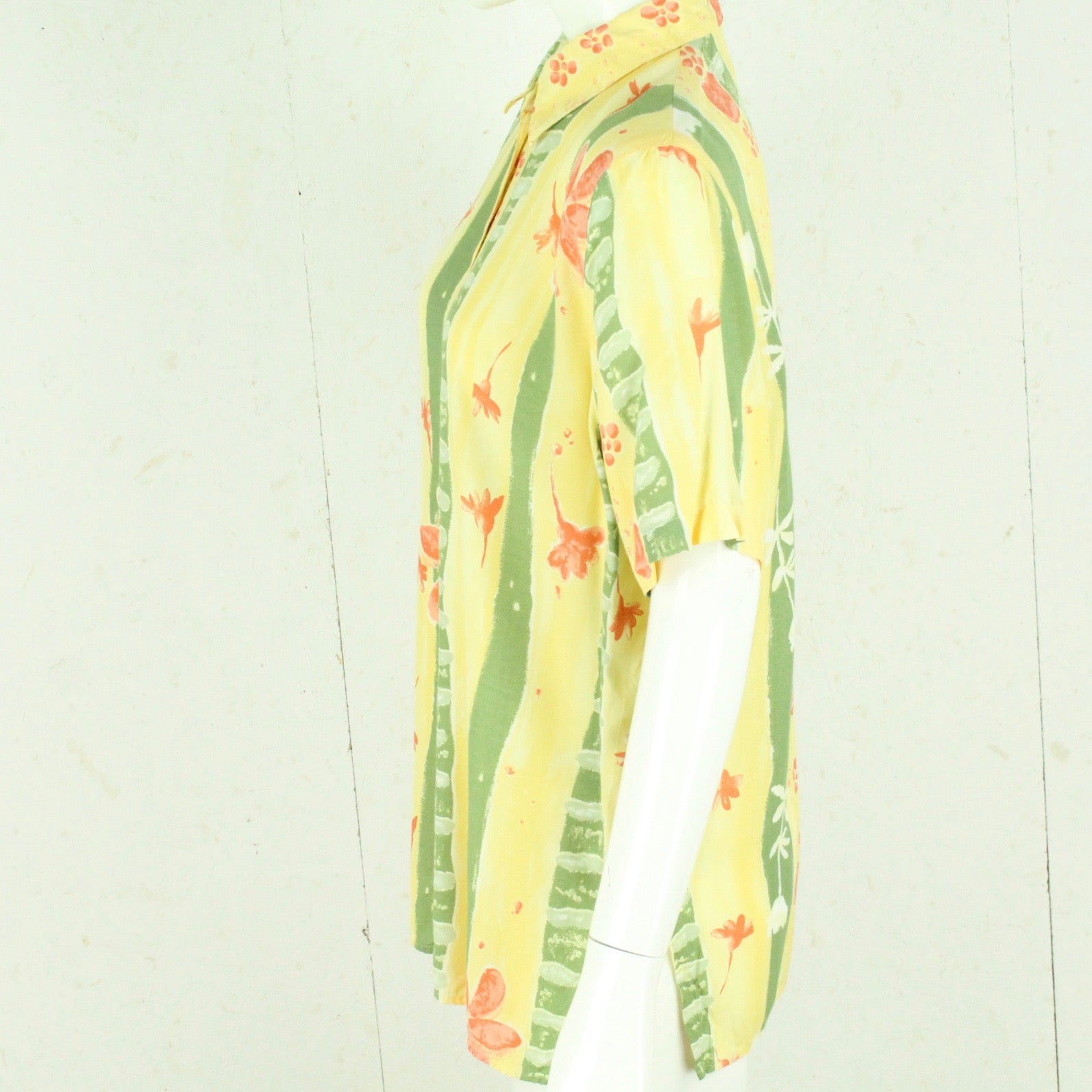 Vintage Bluse Gr. M gelb mehrfarbig gemustert kurzarm