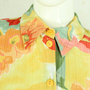 Vintage Bluse Gr. M gelb bunt geblümt kurzarm