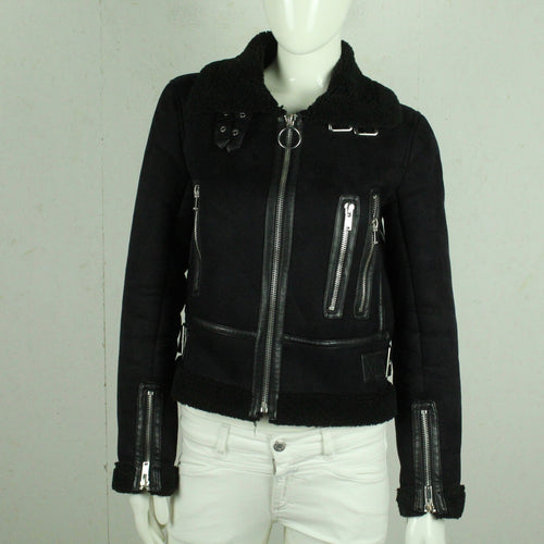 Second Hand ZARA Bikerjacke Jacke Gr. S schwarz uni Kunstfell (*)