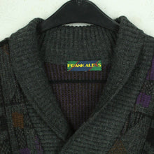Laden Sie das Bild in den Galerie-Viewer, Vintage Pullover mit Wolle Gr. L dunkelgrau bunt Crazy Pattern Strick
