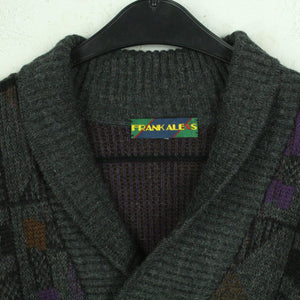 Vintage Pullover mit Wolle Gr. L dunkelgrau bunt Crazy Pattern Strick