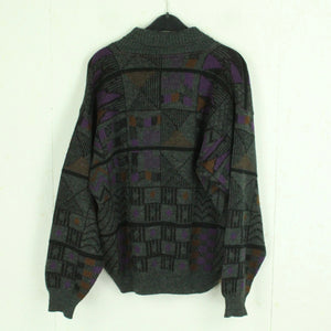 Vintage Pullover mi Wolle Gr. L dunkelgrau bunt Crazy Pattern Strick