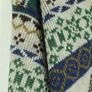 Vintage Pullover mit Wolle Gr. M beige bunt Crazy Pattern Strick