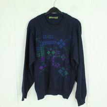Laden Sie das Bild in den Galerie-Viewer, Vintage Pullover mit Wolle Gr. S blau mehrfarbig Crazy Pattern Strick