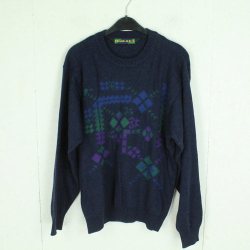 Vintage Pullover mit Wolle Gr. S blau mehrfarbig Crazy Pattern Strick