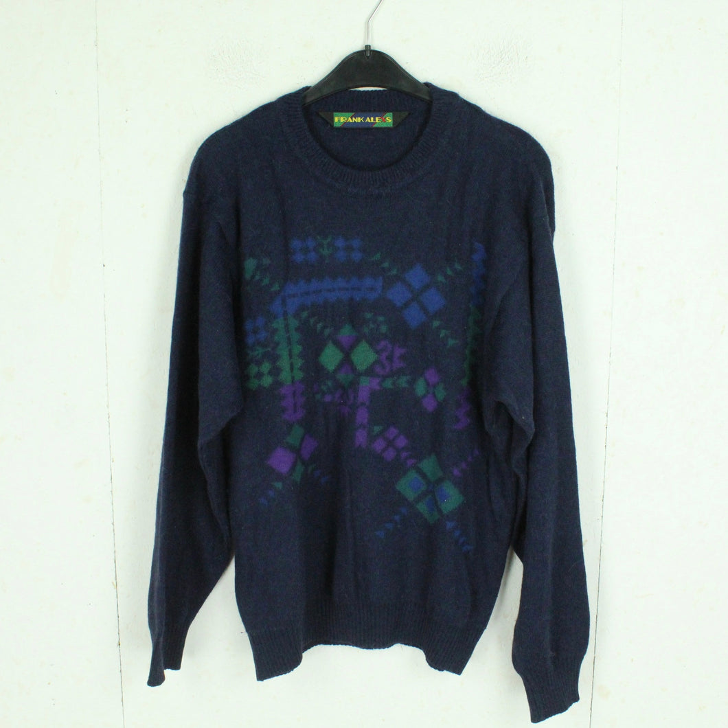 Vintage Pullover mit Wolle Gr. S blau mehrfarbig Crazy Pattern Strick