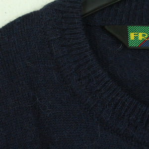 Vintage Pullover mit Wolle Gr. S blau mehrfarbig Crazy Pattern Strick