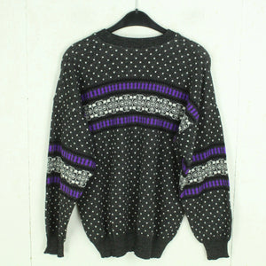 Vintage Pullover Gr. M grau bunt Crazy Pattern Strick