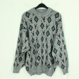 Vintage Pullover Gr. L grau bunt Crazy Pattern Strick