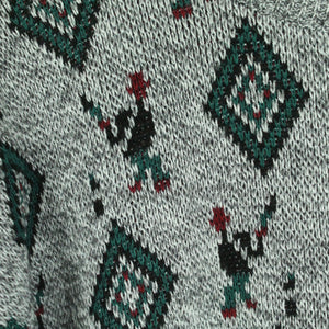 Vintage Pullover Gr. L grau bunt Crazy Pattern Strick