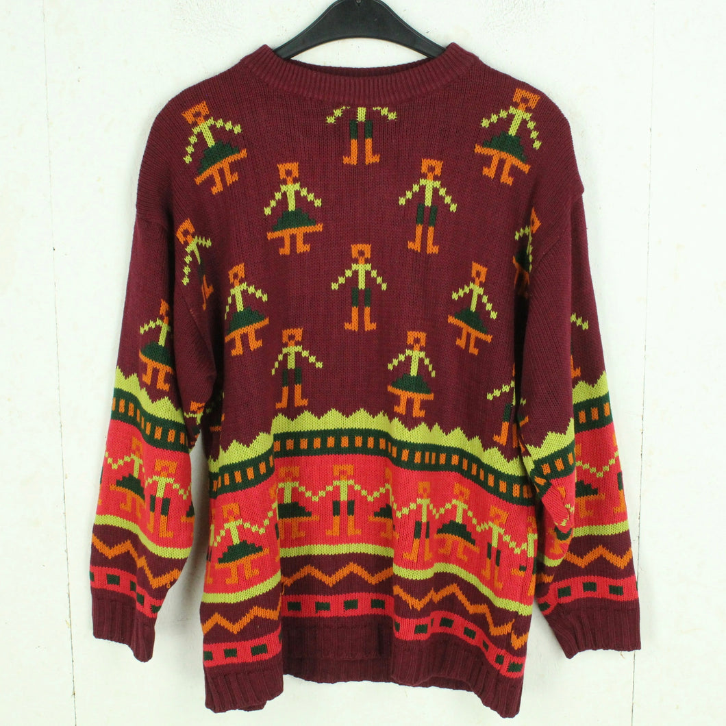 Vintage Pullover Gr. L rot mehrfarbig Crazy Pattern Strick