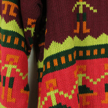 Laden Sie das Bild in den Galerie-Viewer, Vintage Pullover Gr. L rot mehrfarbig Crazy Pattern Strick