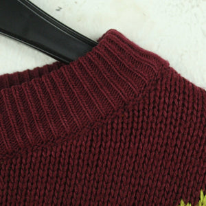 Vintage Pullover Gr. L rot mehrfarbig Crazy Pattern Strick